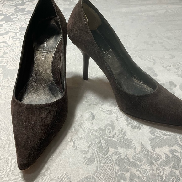 AMALFI Made In Italy Womens Size 4 1/2 B Chocolate Brown Leather Suede Stilleto - Picture 1 of 5
